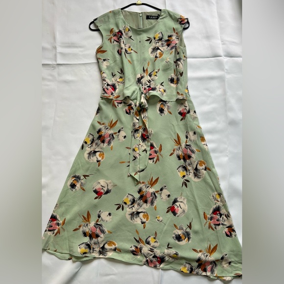 LAUREN RALPH LAUREN Floral Self Tie Front Waist Cap Sleeve A-Line Dress Size:2 - Picture 3 of 12